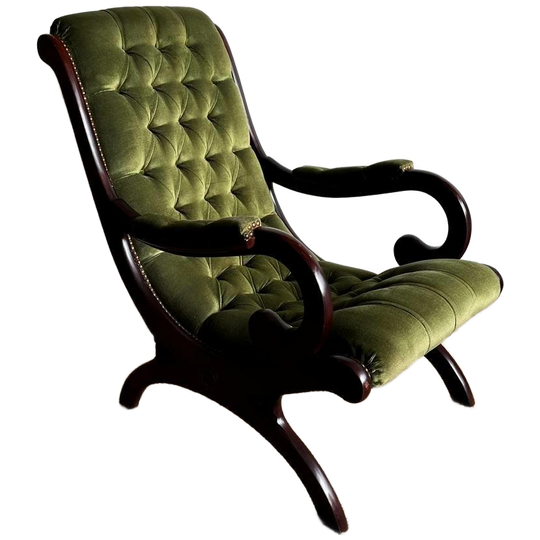 Groene Chesterfield Victoriaans Lounge Fauteuil Vintage 1