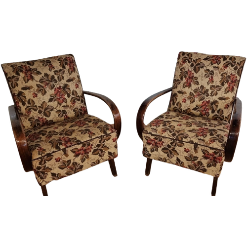 Set Of 2 Lounge Chairs By Jindrich Halabala H-237 White / Brown