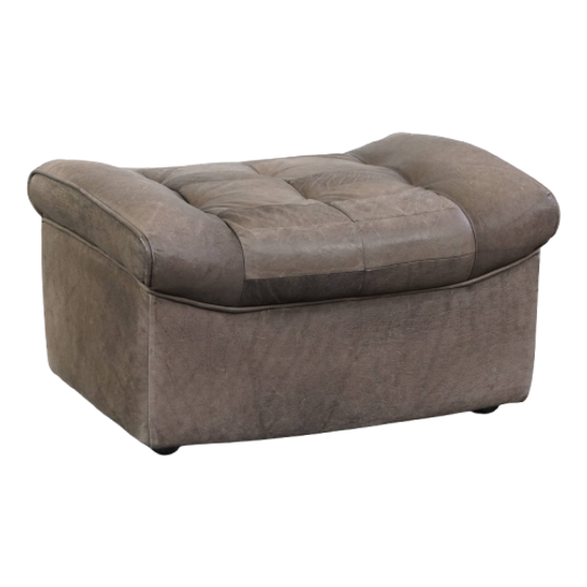 Luxe, Comfortabele, Grijze Lederen Vintage Hocker 1