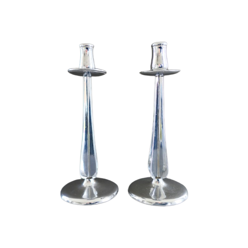 Art Deco Aparte Metalen Kandelaars 2 X