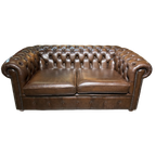 Originele Salvale Chesterfield 2,5 Zits Bank Antiek Bruin Leer thumbnail 1