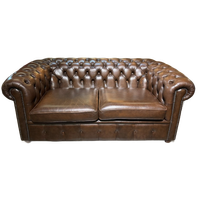 Originele Salvale Chesterfield 2,5 Zits Bank Antiek Bruin Leer