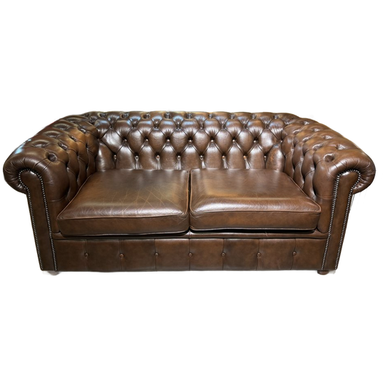 Originele Salvale Chesterfield 2,5 Zits Bank Antiek Bruin Leer 1