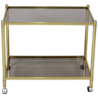Vintage Barcart, Serveerwagen - Messing, Rookglas, Jaren '70 thumbnail 1