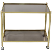 Vintage Barcart, Serveerwagen - Messing, Rookglas, Jaren '70