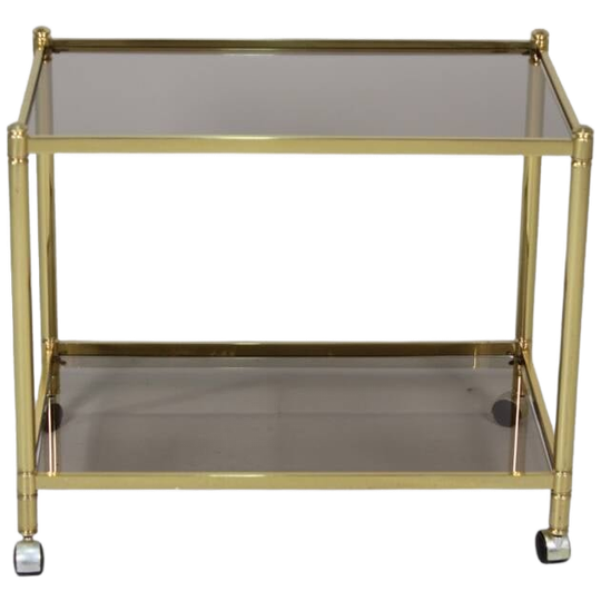 Vintage Barcart, Serveerwagen - Messing, Rookglas, Jaren '70 1