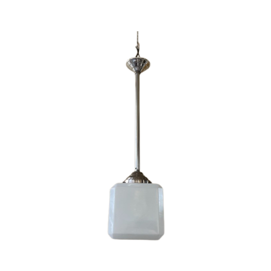 Lamp Hanglamp Art Deco 1930 Kubus Witglas 1