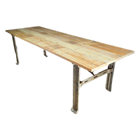 Industriële Eettafel – Antiek Houten Blad – Stalen Machine Onderstel