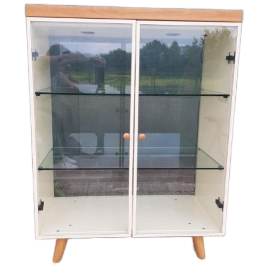 Vintage Kastje Met Glas Retro Design Vitrinekast Pootjes 1