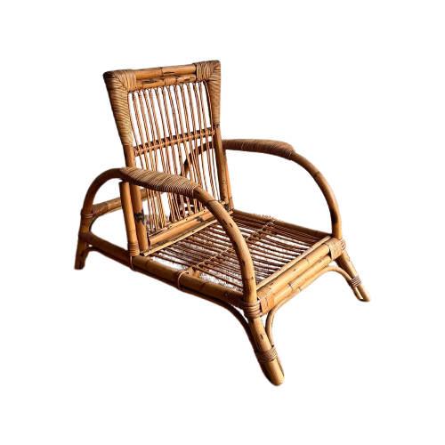 Italiaans Design Rotan Bamboe Relax Lounge Fauteuil Vintage