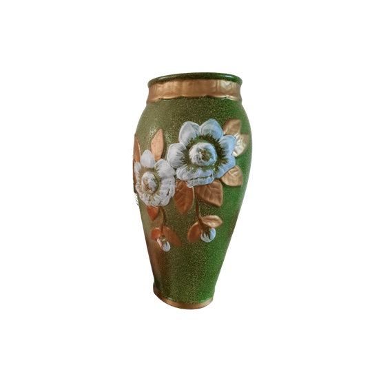 Vintage Landelijke Vaas Met Bloemmotief Uit Zweden 1