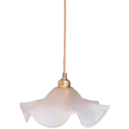 Vintage Glazen Frosted Florale Hanglamp, Mat Wit / Licht Blauwig Glas 1