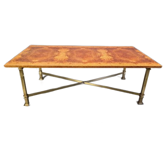 Vintage Burl Wood And Brass Dining Table By Belgochrom, 1970s 1
