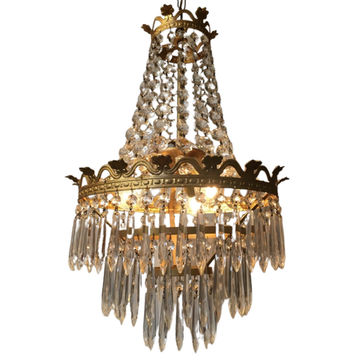 Zakkroonluchter Hanglamp Frans Kristal Vintage Goud