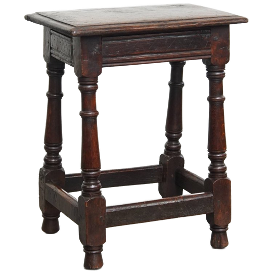 Tijdloze En Elegante Antieke Engelse Eikenhouten Joint Stool/ Kruk/ Bijzettafel Uit De 17e Eeuw 1
