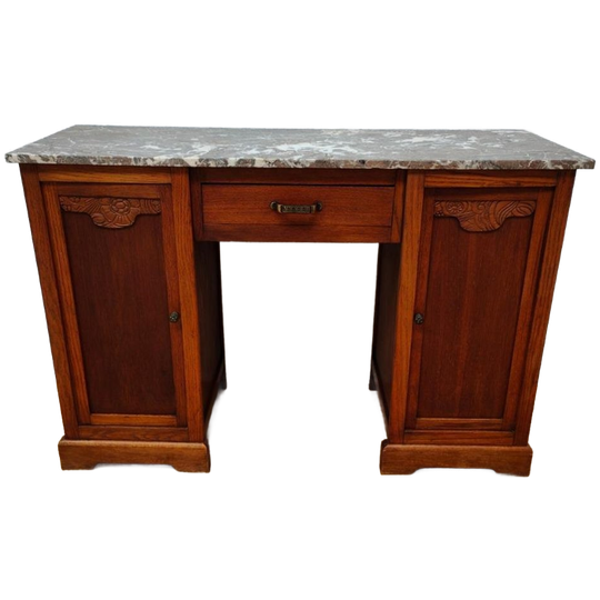 Vintage Antiek Bureau Buro Sidetable Kaptafel Marmer Blad 1