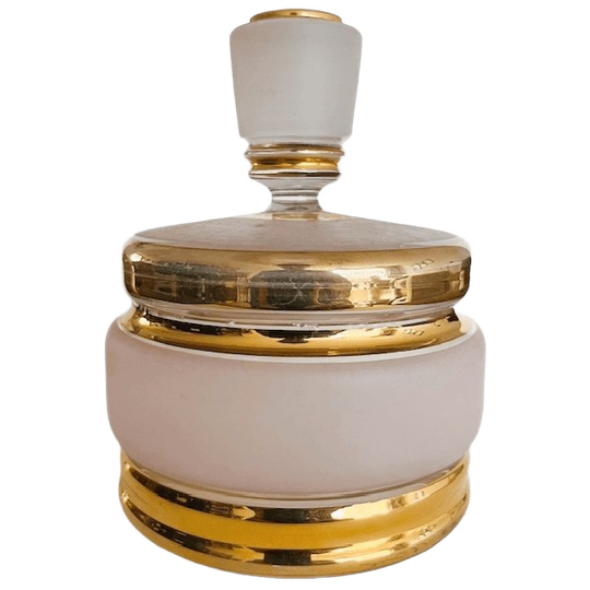 Art Deco Poederdoos Roze Goud Glas Sieradendoosje 1950’s 1