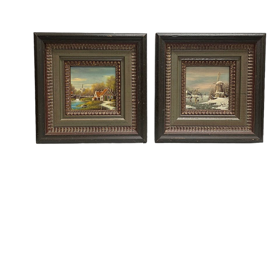 2 Schilderijtjes Op Paneel Gesigneerd V. Ast., 20e Eeuw 1