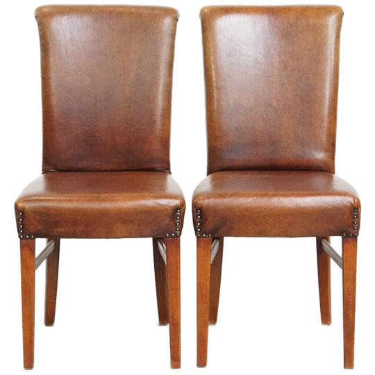 Mooie Karaktervolle Set Van 2 Comfortabele Schapenleren Eetkamerstoelen 1
