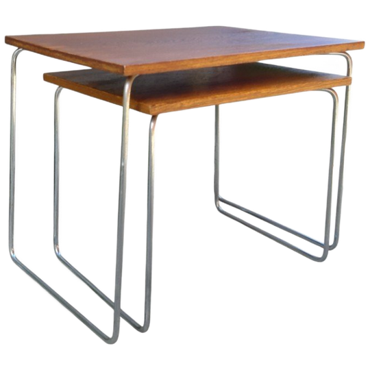 Set 2X Brabantia Bijzettafels, Wengé Blad Verchroomde Poten 1