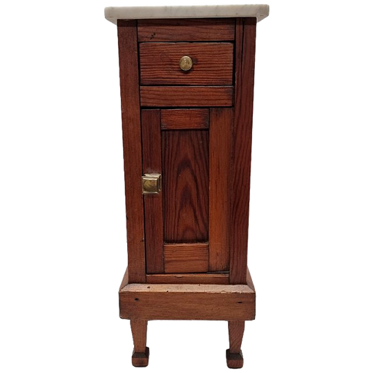 Oude Miniatuur Nachtkastje Met Marmer, 2e Helft 20e Eeuw 1