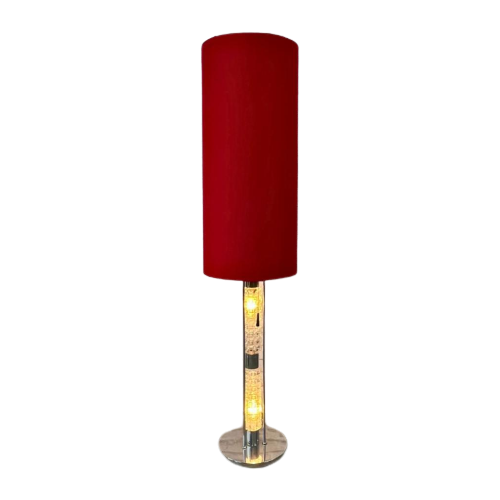 Vintage Vloerlamp - Verlichte Voet - Kristal Glas - Rode Kap