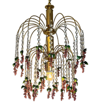 Vintage Grote Murano Kristallen Roze Druiven Kroonluchter Teardrop Frame