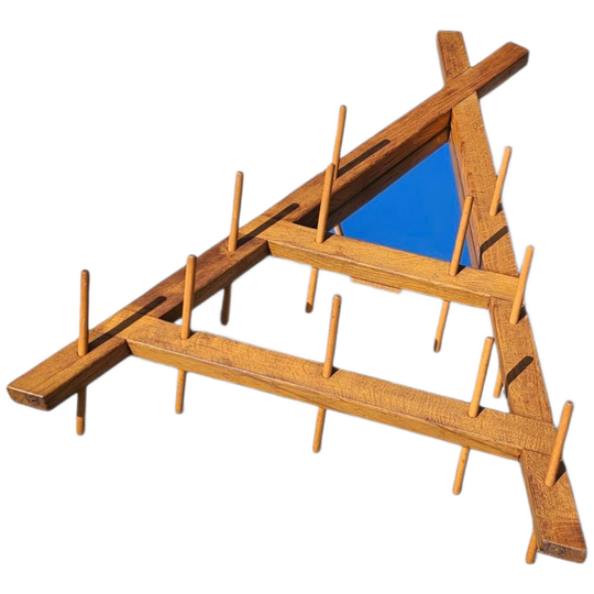 Wooden Wall Coat Rack / Triangular Shape / Triangle Mirror At The Top / 1960s 1