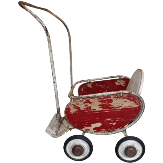 Vintage Poppenwagen, Inklapbaar, Hout En Metaal. 1
