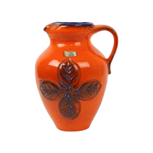 Vintage Oranje En Blauwe Geglazuurde West Germany Vaas Carstens 116-2l 1