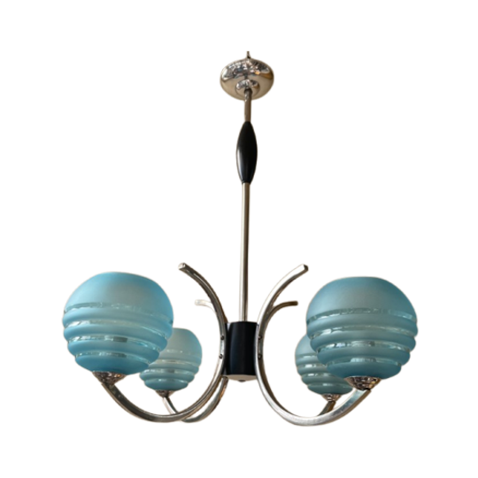 Lamp Hanglamp Art Deco Blauwe Bollen Frans 1