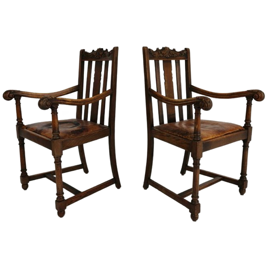 Paar F. Parker & Son Eikenhouten Fauteuils – 19e-eeuws Engels 1