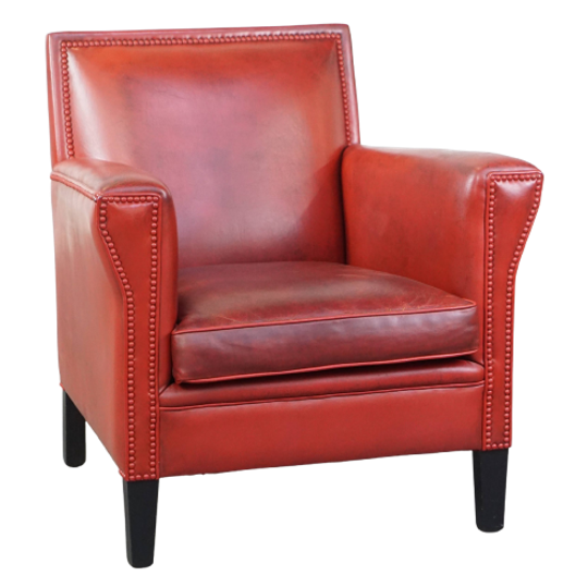Comfortabele, Stijlvolle Rood Geverfde Armchair Gemaakt Van Schapenleer 1