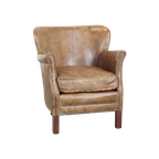 Subtiele Rundleren Fauteuil Met Een Omkeerbaar Kelim Zitkussen thumbnail 1