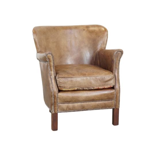 Subtiele Rundleren Fauteuil Met Een Omkeerbaar Kelim Zitkussen 1