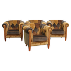 Unieke Set Van 4 In Goede Staat Verkerende Stoffen Patchwork Chesterfield Clubfauteuils thumbnail 1