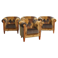 Unieke Set Van 4 In Goede Staat Verkerende Stoffen Patchwork Chesterfield Clubfauteuils