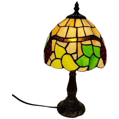 Tiffany Style Table Lamp - Stained Glass Shade And Decorative Base - Ca. 1980’S (No Cracks)