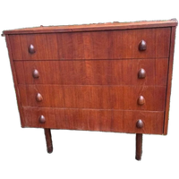 Vintage 4-ladenkast Met Teakhouten Greepjes