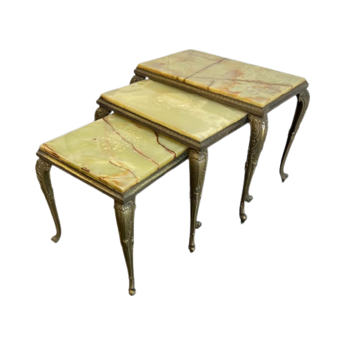 Set Van 3 Vintage Onyx Nesting Tables / Bijzettafels