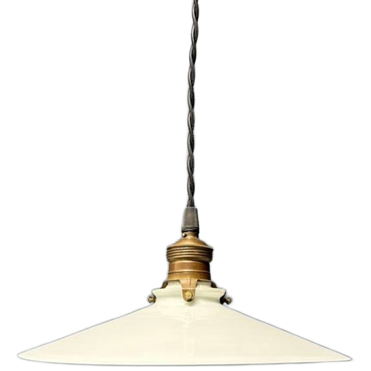Antieke Wit Opaline Schaal Hanglamp Met Messing Armatuur 1
