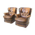 Set Van 2 Lederen Chesterfield Fauteuils Uit De Jaren '70 thumbnail 1