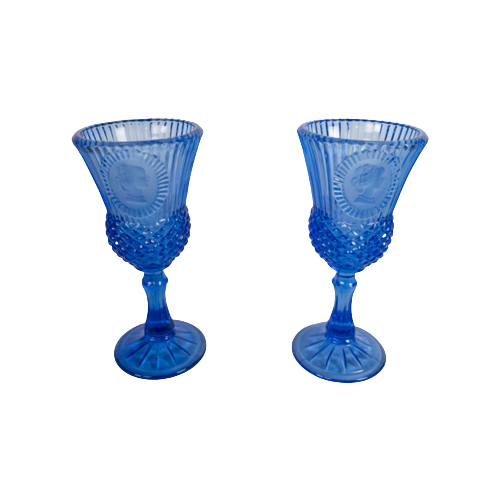 Fostoria Avon - Kobalt Blauw - Goblet - Cabochon Met Intaglio Van Martha Washington - 70'S