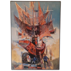 Rene Margotton 70's Vintage Print Op Hout Retro Schilderij thumbnail 1