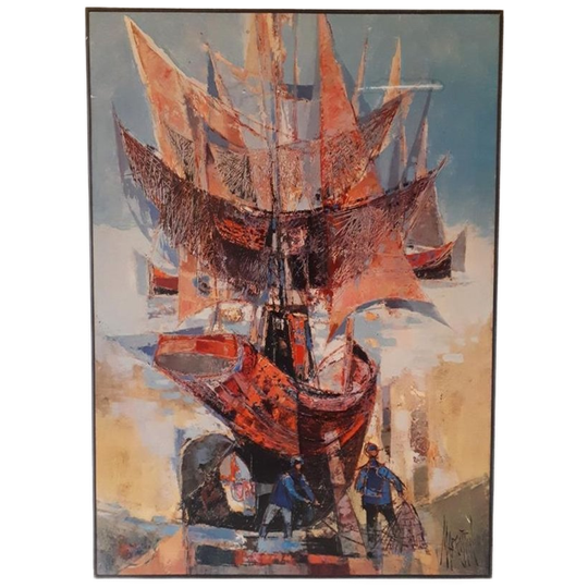 Rene Margotton 70's Vintage Print Op Hout Retro Schilderij 1