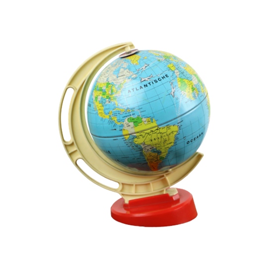 Kleine Wereldbol Tin Vlieg-en Scheepsroutes Vintage 24cm Sixties 1