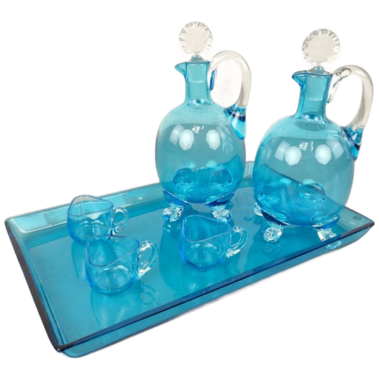 Vintage Blauw Glazen Serviesje 1