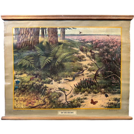 Vintage Linnen Schoolkaart – Op De Heide 1