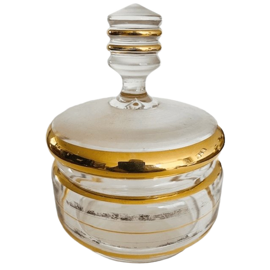 Art Deco Sieradendoosje Goud Transparant Glas Poederdoos 1950’s 1