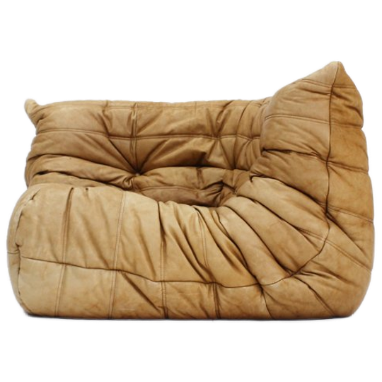 Vintage Togo Hoek Fauteuil Cognac Leer Ligne Roset Michel Ducaroy 1980s 1